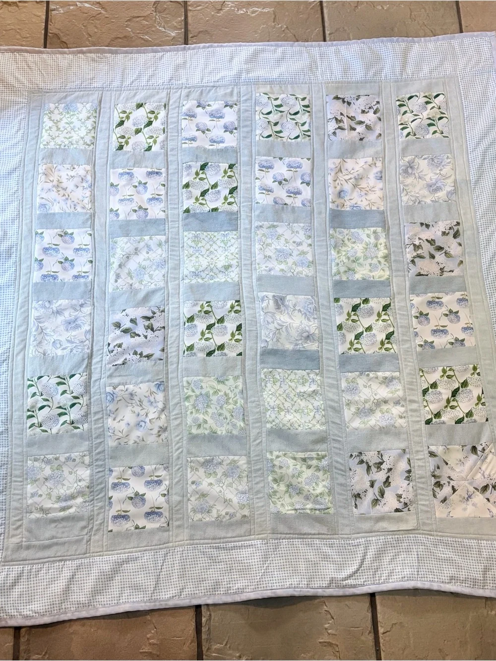 Shabby Chic Handmade Light Blue and White Patchwork Quilt - Home Bedding